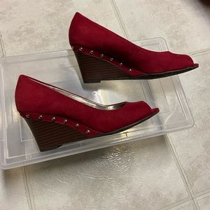 Red suede wedge -open toe